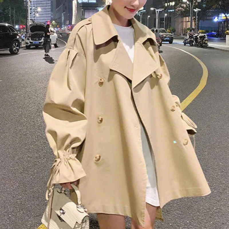 Autumn New Drawstring Version Loose Short Trench Coat Retro Popular Student Coat Female