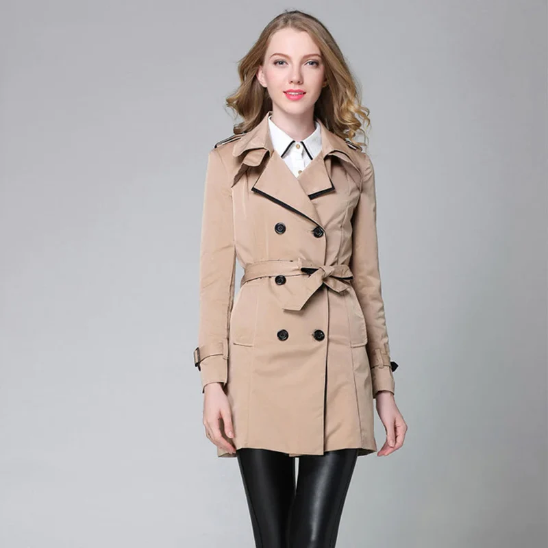 Spring and Autumn New Fashion Women'S Long Double-Breasted Color Trench Coat Version Slimming Slim Coat a Hair