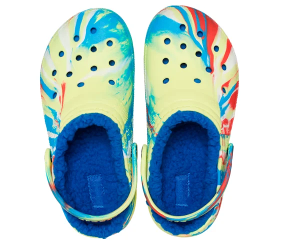 Crocs Klassisch gefütterter marmorierter Kinder-Clog – Schwefel