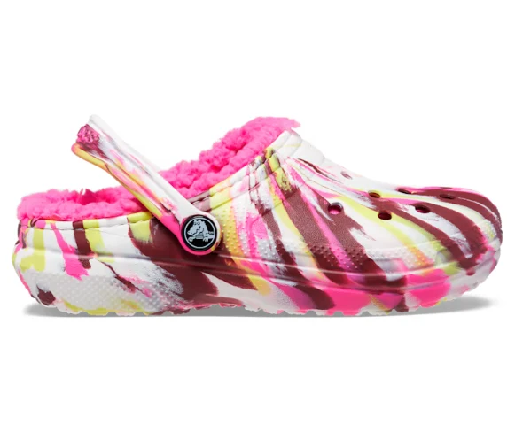 Crocs Klassisch gefütterter marmorierter Kinder-Clog – Electric Pink