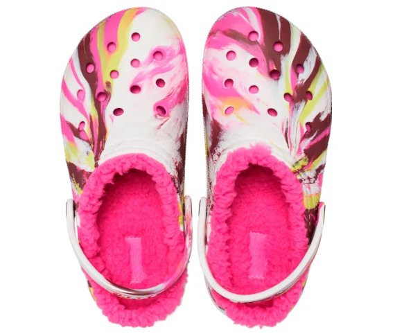 Crocs Klassisch gefütterter marmorierter Kinder-Clog – Electric Pink