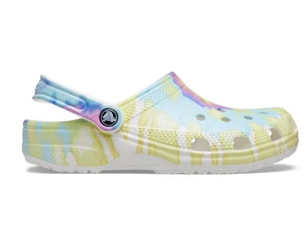 Crocs Klassischer Tie-Dye-Grafik-Clog für Kinder – Weiß / Multi