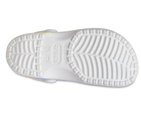 Crocs Klassischer Tie-Dye-Grafik-Clog für Kinder – Weiß / Multi