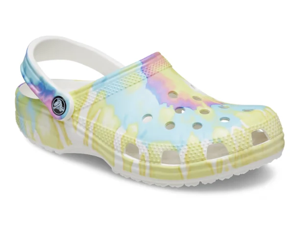 Crocs Klassischer Tie-Dye-Grafik-Clog für Kinder – Weiß / Multi