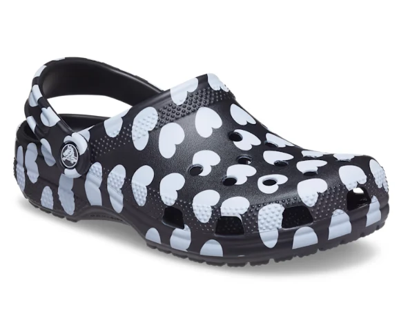 Crocs Unisex-Clog mit klassischem Herz-Print – Schwarz/Weiß