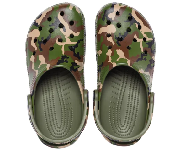 Crocs Klassisch bedruckter Unisex-Camouflage-Clog – Armeegrün/Mehrfarbig