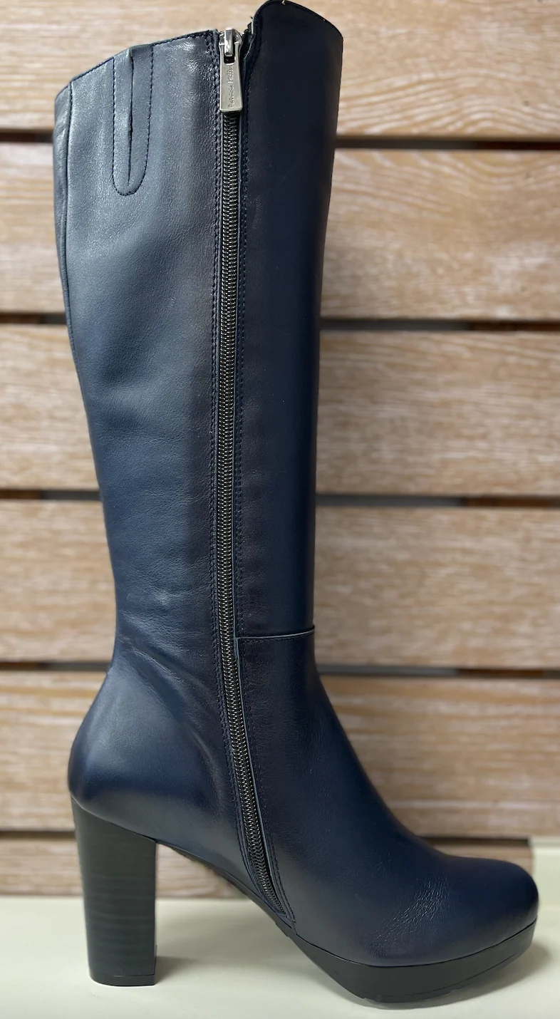 Patricia Miller Damen-Lederstiefel mit hohem Absatz – Marineblau