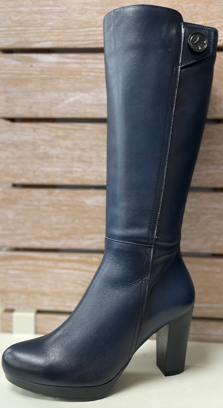 Patricia Miller Damen-Lederstiefel mit hohem Absatz – Marineblau