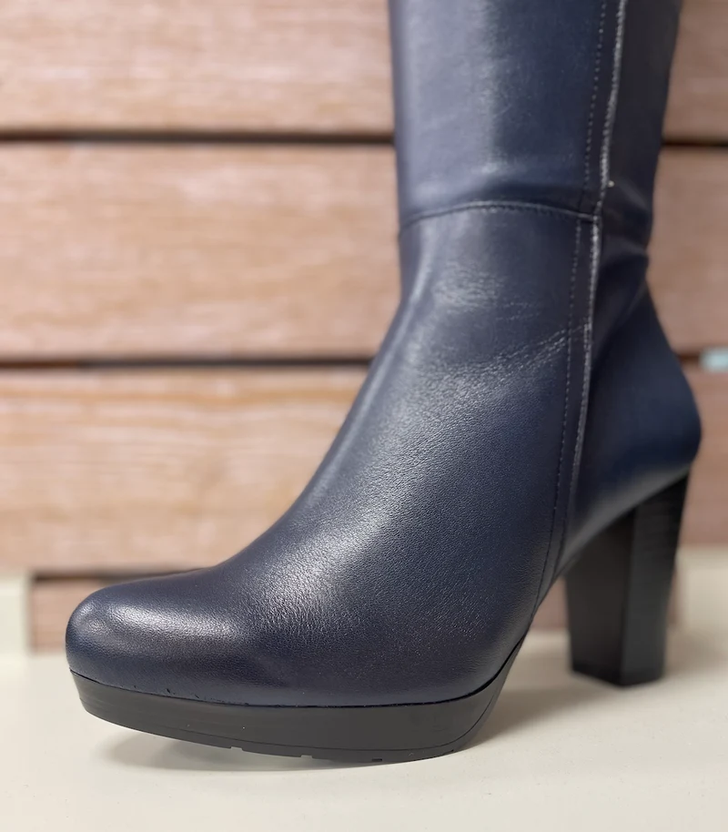 Patricia Miller Damen-Lederstiefel mit hohem Absatz – Marineblau
