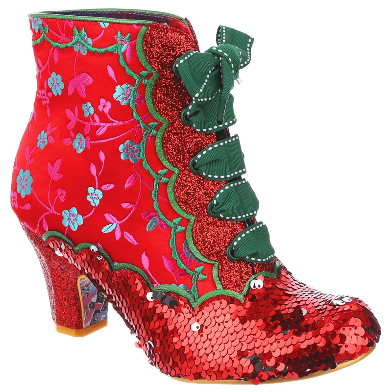 Irregular Choice Damen-Stiefelette „Chinese Whispers“ mit Absatz – Rot