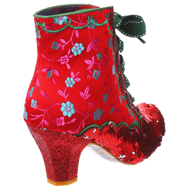 Irregular Choice Damen-Stiefelette „Chinese Whispers“ mit Absatz – Rot