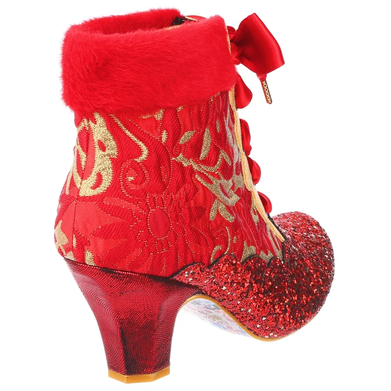 Irregular Choice Damen-Stiefelette „Fancy a Cuppa“ mit Absatz – Rot