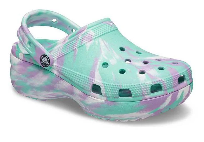 Crocs Klassischer marmorierter Damen-Clog mit Plateausohle – Pistazie