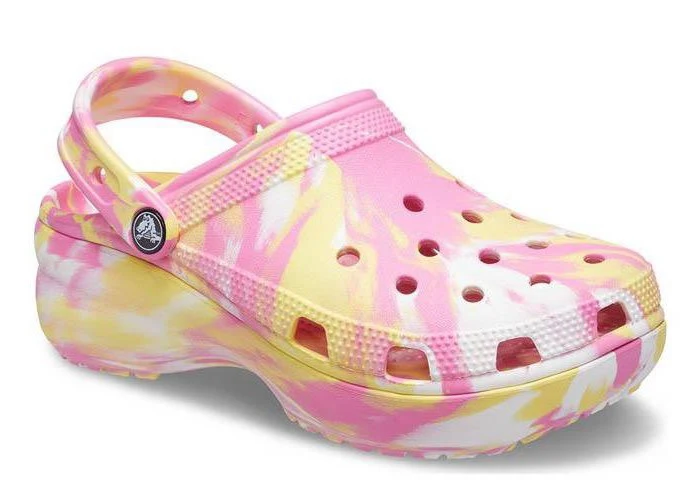 Crocs Klassischer marmorierter Damen-Clog mit Plateausohle – Pink Lemonade