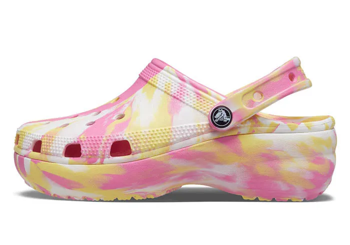 Crocs Klassischer marmorierter Damen-Clog mit Plateausohle – Pink Lemonade