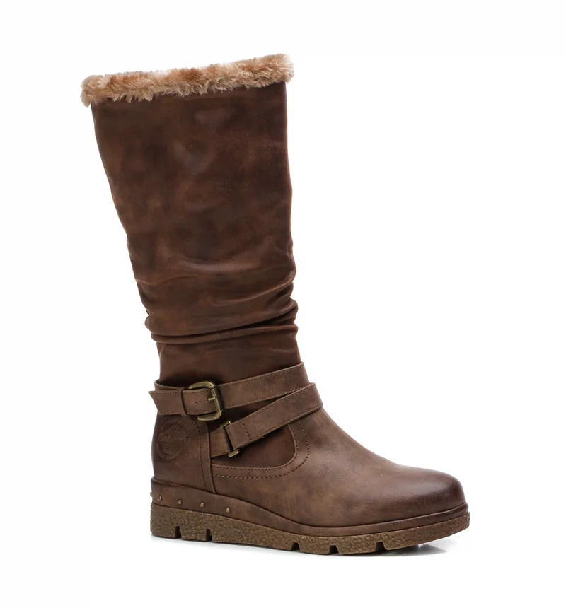 Refresh Kniehoher Damenstiefel mit Kunstpelzbesatz – Taupe