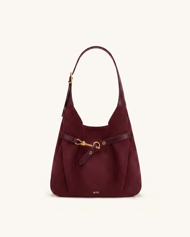 Alina Hobo-Tasche aus Wildlederimitat – Tiefes Burgunderrot
