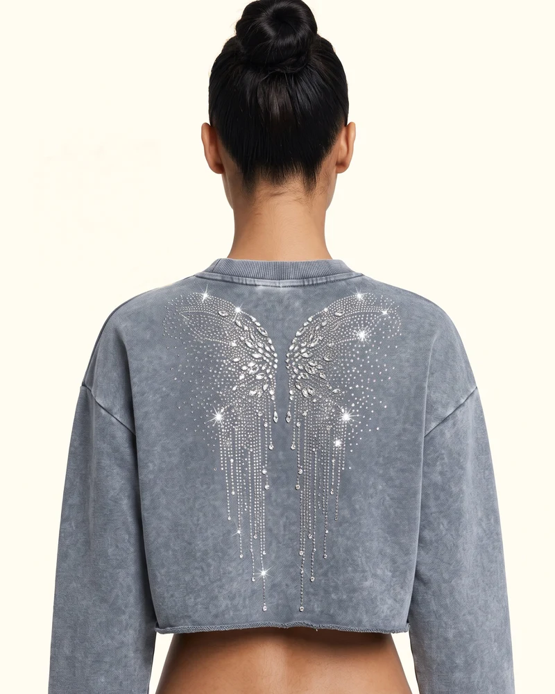 Angelic Dripping Crystal Wings Sweatshirt – Ash Cloud