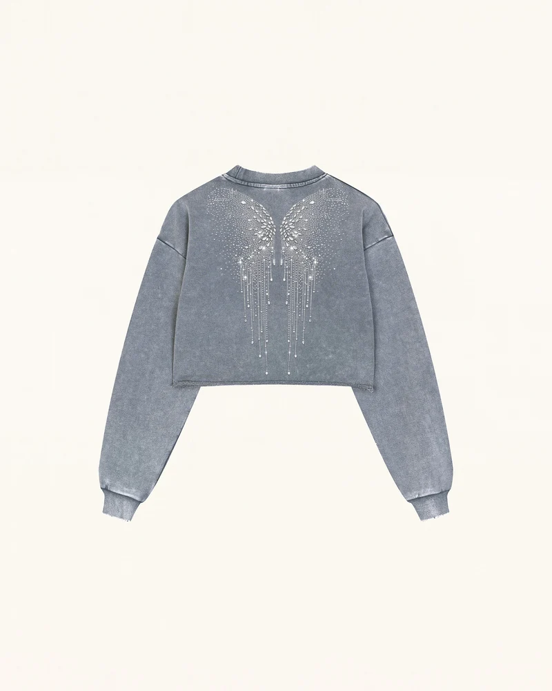 Angelic Dripping Crystal Wings Sweatshirt – Ash Cloud