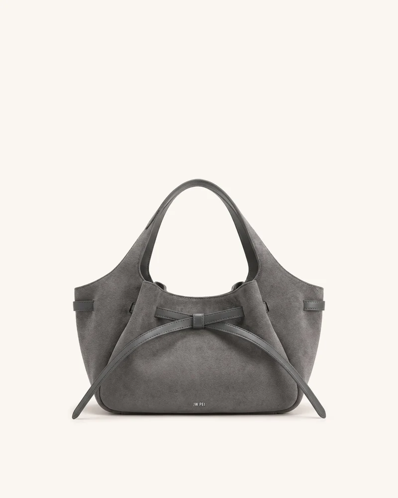 Mabel Weiche Bow Tote-Tasche aus Wildlederimitat – Grau