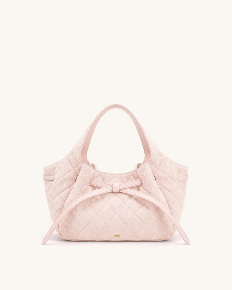 Mabel Gesteppte weiche Bow Tote-Tasche aus Wildlederimitat – Hellrosa