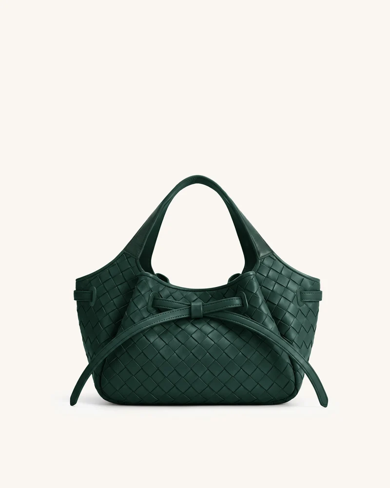 Mabel Gewebte weiche Bow Tote-Tasche – Dunkelgrün