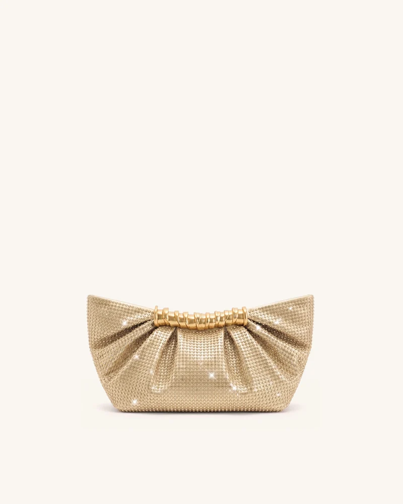Leia Plissierte Clutch aus künstlichem Kristall – Gold