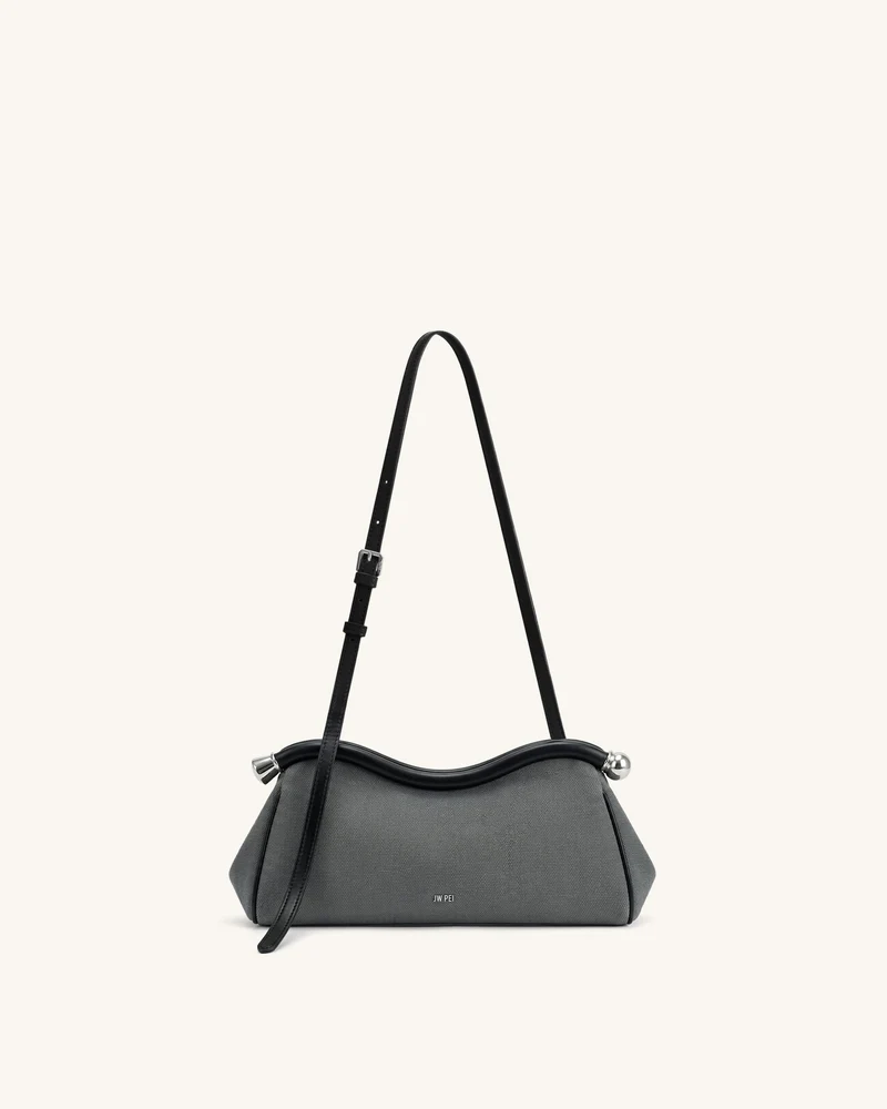 Naomi Geschwungene Schultertasche - Schwarzgraues Canvas