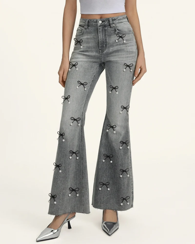 Pearl Boogie Child Jeans mit Fransen und Schleifen-Akzent - Smoke and Mirrors