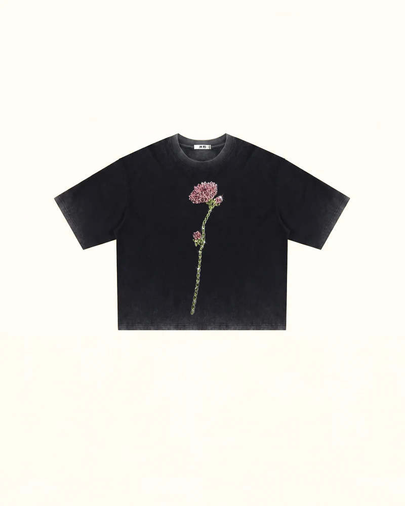 Das Enchanted Strass-Rosen-T-Shirt - Verwaschenes Schwarz