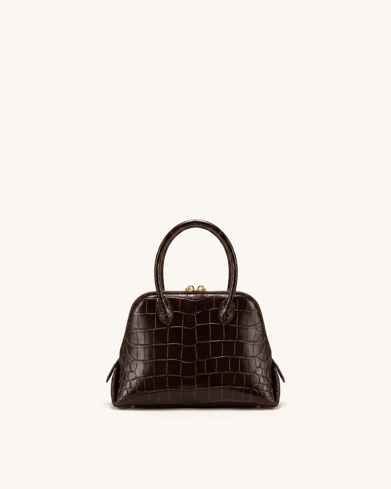 Nerina Strukturierte Henkeltasche - Dunkelbraun in Krokodiloptik