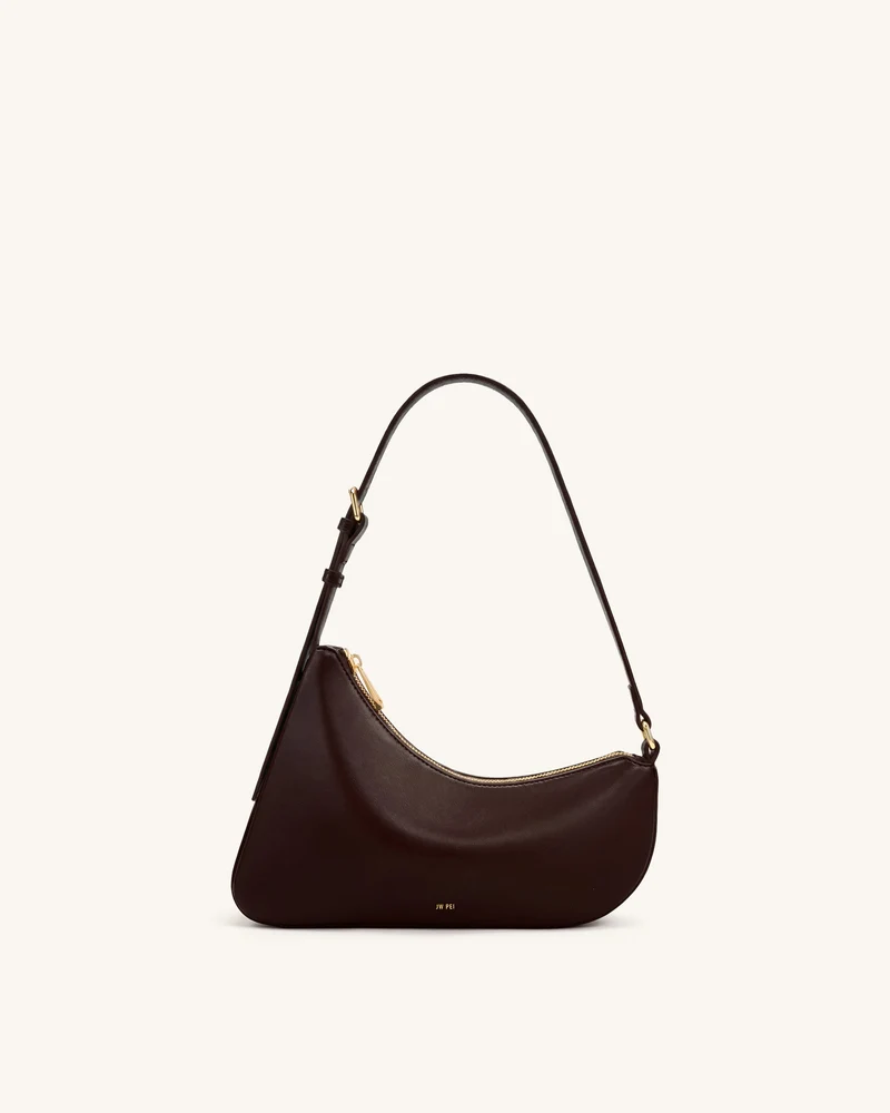 Harlee Geschwungene Schultertasche mit Reißverschluss - Dunkelbraun
