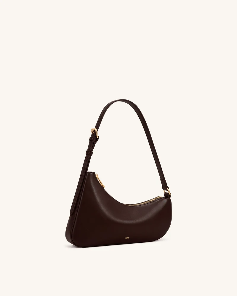 Harlee Geschwungene Schultertasche mit Reißverschluss - Dunkelbraun