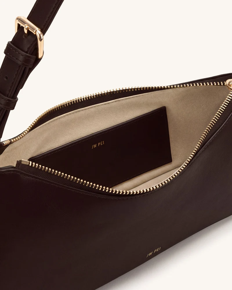 Harlee Geschwungene Schultertasche mit Reißverschluss - Dunkelbraun