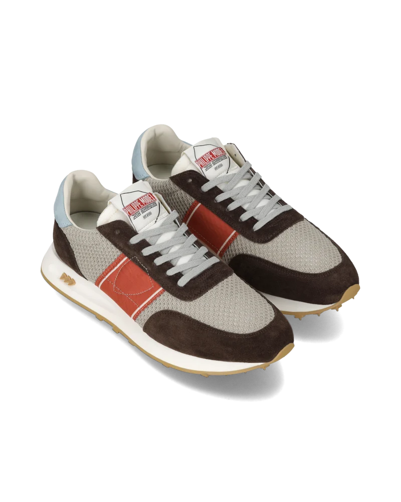 Sneakers Running Tour Men, Beige Brown Red
