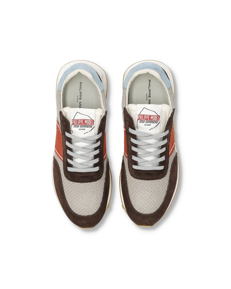 Sneakers Running Tour Men, Beige Brown Red