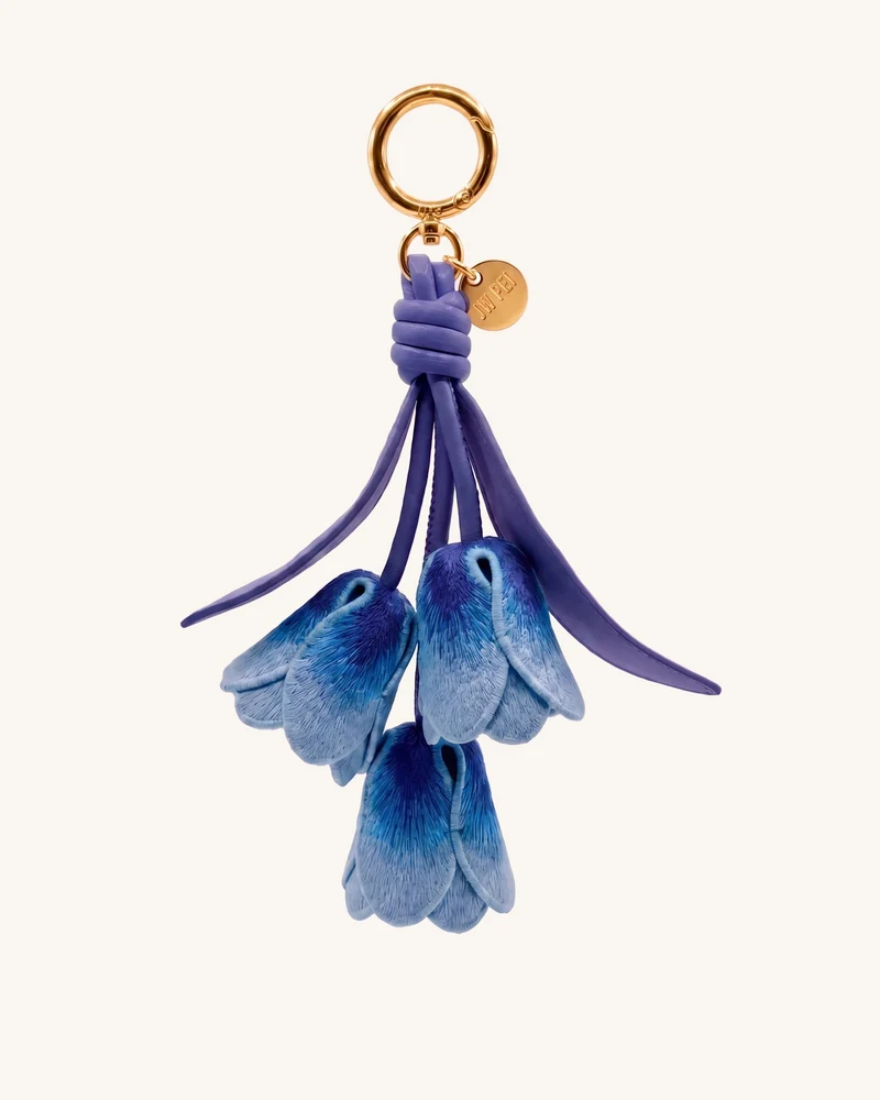 3D-bestickter Tulpen-Taschenanhänger - Dunkles Farbverlauf-Blau