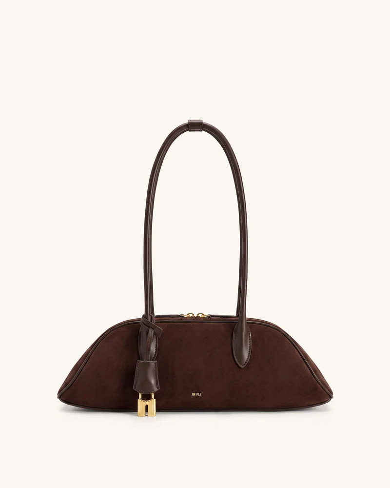 Zora Schultertasche aus Wildlederimitat - Kaffeebraun