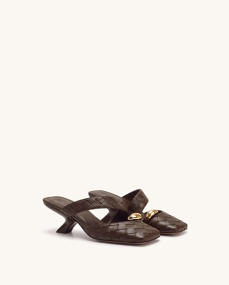 Noemi Gewebte Mules mit Metall-Detail und geschlossener Zehenpartie – Dunkelbraun