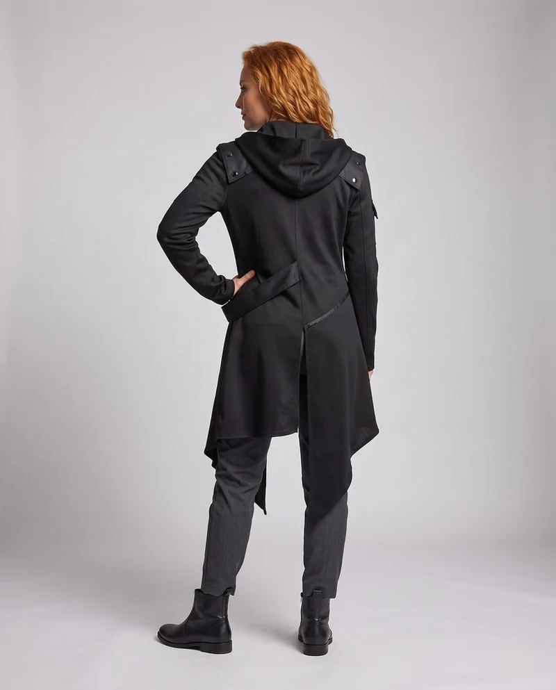 Damen asymmetrischer Kapuzenmantel mit modischen Details und praktischen Taschen Nord Taschen