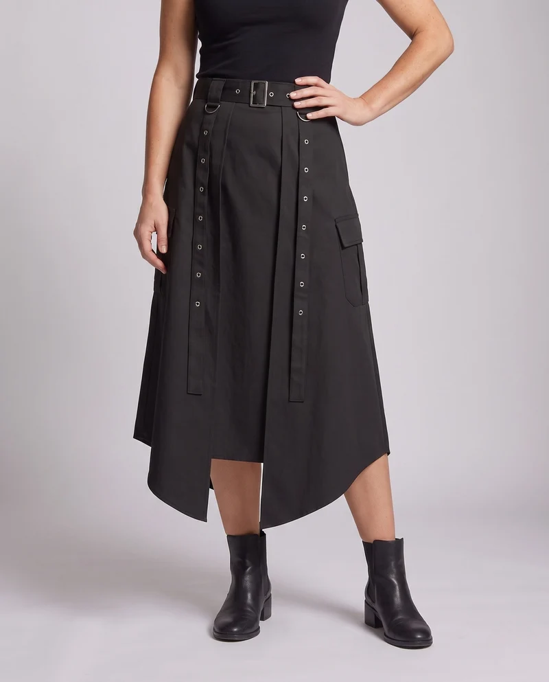 Damen asymmetrischer Rock mit praktischen Seitentaschen Nord Taschen