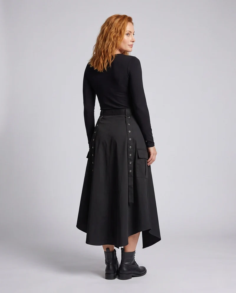Damen asymmetrischer Rock mit praktischen Seitentaschen Nord Taschen