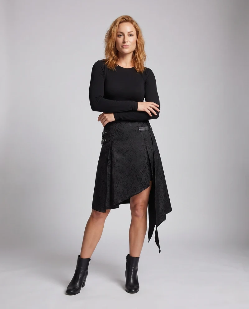Damen asymmetrischer Rock mit Schnallen und floralem Design Nord Taschen