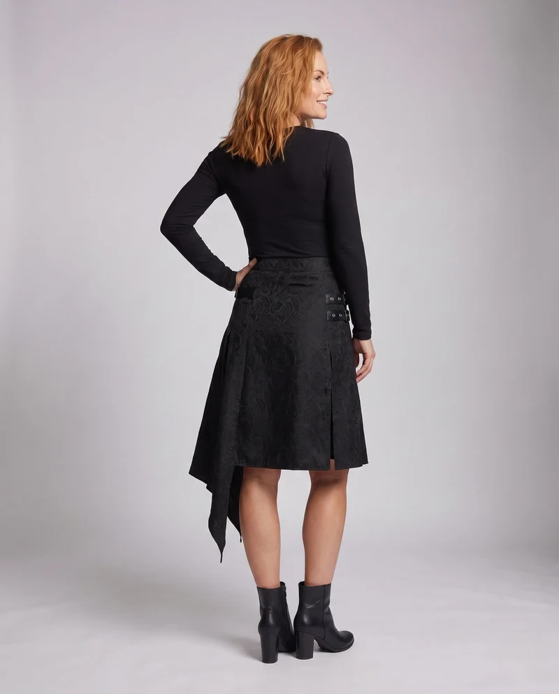 Damen asymmetrischer Rock mit Schnallen und floralem Design Nord Taschen