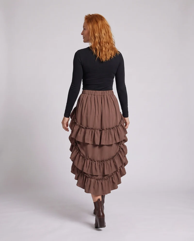 Damen asymmetrischer Rüschensaumrock mit eleganter Drapierung Nord Taschen