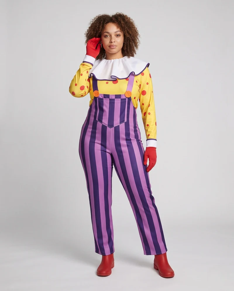 Damen Clown Kostüm mit elastischen Trägern und abnehmbarem Kragen Nord Taschen