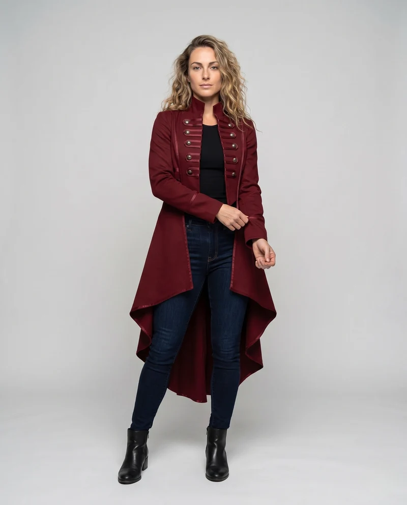 Frauen elegante asymmetrische gepolsterte Jacke mit modischen Knopfdetails Nord Taschen