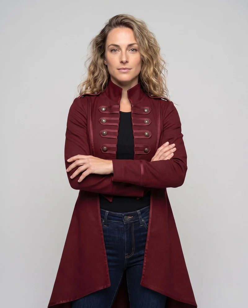 Frauen elegante asymmetrische gepolsterte Jacke mit modischen Knopfdetails Nord Taschen