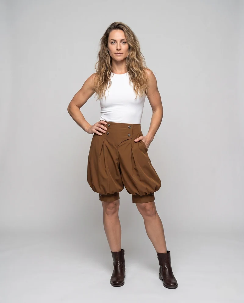 Damen elegante Ballon-Shorts mit Doppelknopfdetails Nord Taschen