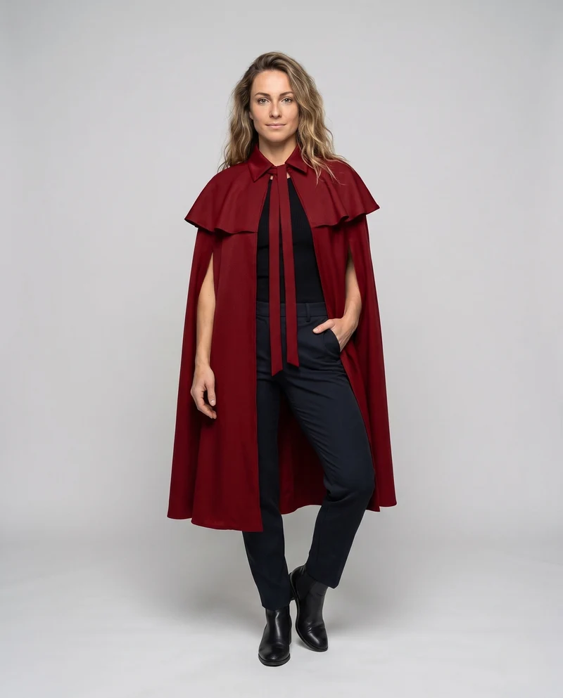 Damen elegante Kapuzencape mit schwingenden Ärmeln und Taillenauschnitten Nord Taschen